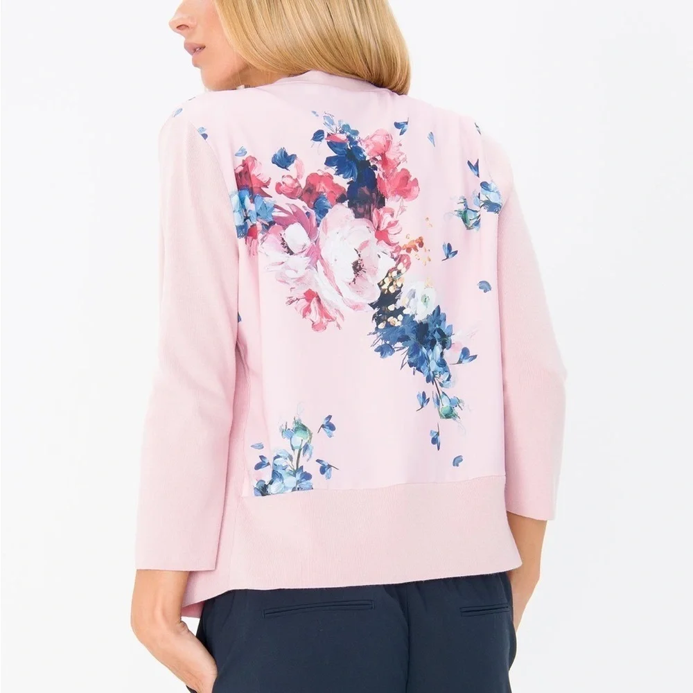 Ted Baker London Elowsi Open Front Pink Floral Back Cardigan Size S - Picture 1 of 9